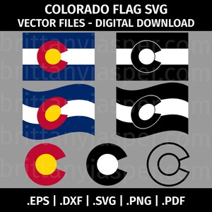 Colorado State Flag SVG Vector Clip Art - Cut Files for Cricut, Silhouette - eps dxf svg png pdf - Black & White, CO Waving, Seal, Emblem