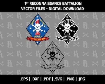 Ontwerpen voor het 1e Verkenningsbataljon - Vector snijbestanden - eps dxf svg pdf png jpg - militaire insignes, USMC, United States Marine Corps, VS