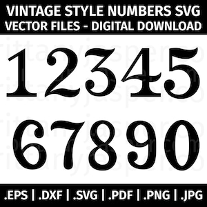 Vintage stijl nummer SVG vector illustraties - gesneden bestanden voor de Cricut, silhouet - eps dxf svg pdf png jpg - brievenbusnummer, huis, appartement #
