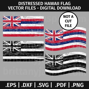 Distressed Hawaii State Flag SVG Design - Vector ClipArt  - eps dxf svg pdf png - Hawaiian, HI, Tattered, Rustic, Weathered, Grunge, Waving