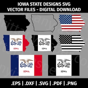 Iowa State Flag SVG Vector Clip Art - Cut Files for Cricut, Silhouette - eps dxf pdf svg png - Black & White, IA, Outline, Silhouette, USA