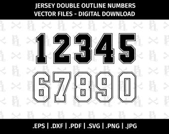 Ontwerpen voor dubbele omlijnde rugnummers in sportshirts - Snijbestanden voor Cricut, Silhouette - eps dxf pdf svg jpg png - Uniform, universiteit, college