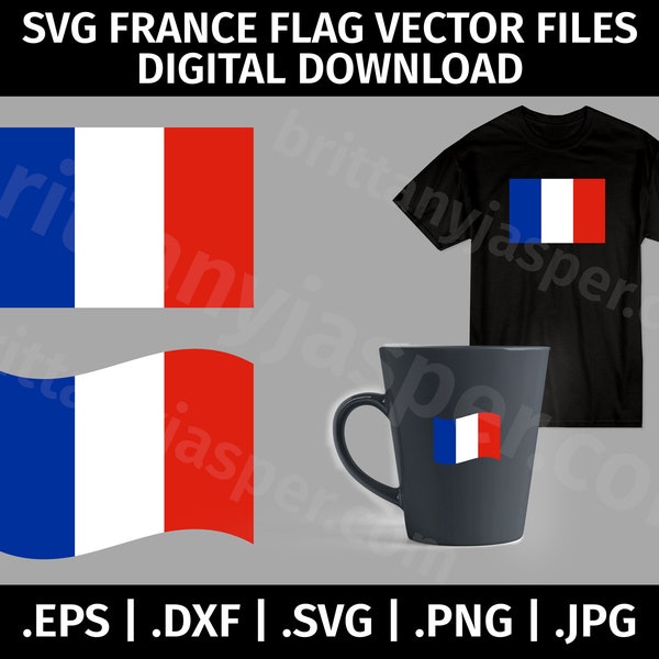 France Flag SVG Vector Clip Art - Cut Files for Cricut, Silhouette - eps dxf svg png jpg - French Waving Flag, Template, Stencil, Digital