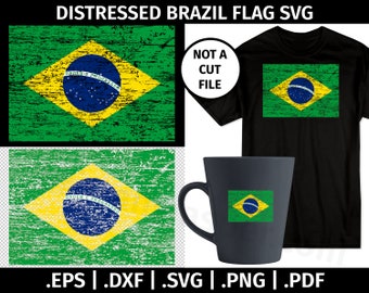 Distressed Brazil Flag SVG Design - Clip Art Vector Graphic  - eps dxf svg png pdf - Tattered Flag, Brazilian Flag, T-shirt, Weathered Flag