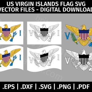 Bandiera delle Isole Vergini americane SVG Vector Clip Art - File di taglio per Cricut - eps dxf svg png pdf - Bianco e nero, bandiera sventolante, stemma, sigillo