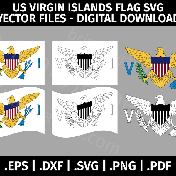 US Virgin Islands Flag SVG Vector Clip Art - Cut Files for Cricut - eps dxf svg png  pdf - Black & White, Waving Flag, Coat of Arms, Seal