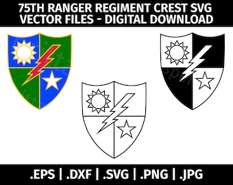 Army 75th Ranger Regiment Unit Crest SVG - Vector Clip Art - Cut Files for Cricut, Silhouette - eps dxf svg png jpg - Shield, military, Army