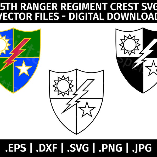 Army 75th Ranger Regiment Unit Crest SVG - Vector Clip Art - Cut Files for Cricut, Silhouette - eps dxf svg png jpg - Shield, military, Army