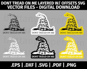 Don't Tread On Me Snake Layered SVG Vector - Cut Files for Cricut, Silhouette - eps dxf svg png pdf - Gadsden Flag, Black and White, Offsets