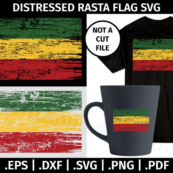 Distressed Rasta Flag SVG Design - Clip Art Vector Graphic  - eps dxf svg png pdf - Distressed Rastafarian Flag, Template, Stencil, Tshirt