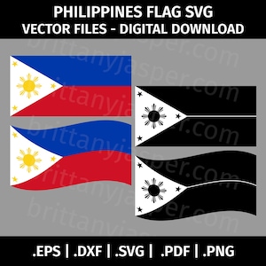 Philippines Flag SVG Vector Clip Art - Cut Files for Cricut, Silhouette - eps dxf svg pdf png - Filipino, Waving, Black and White, Wavy