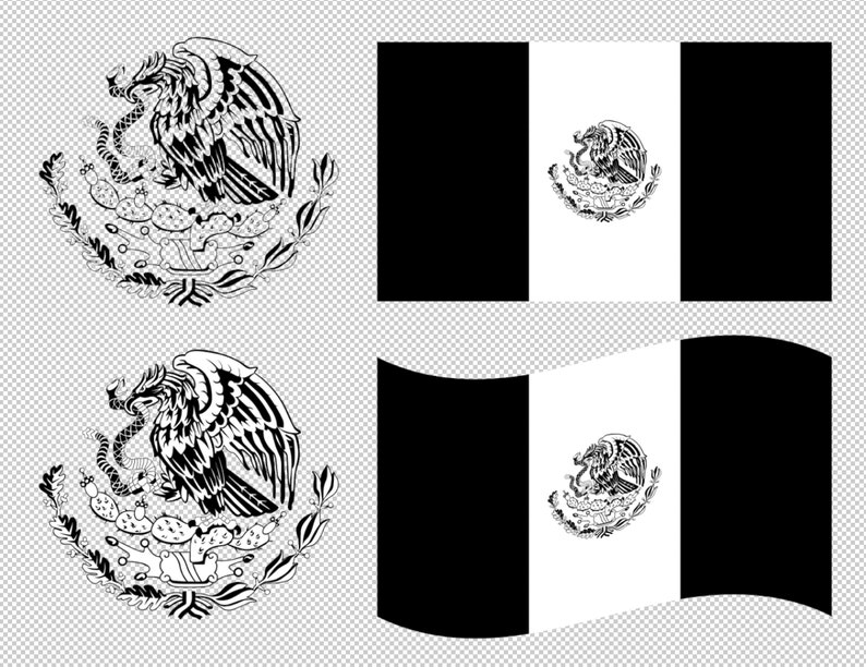 Mexico Flag SVG Black and White Vector Clip Art Cut Files | Etsy