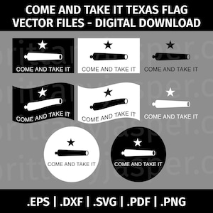 Come and Take It vlag SVG Vector ClipArt - gesneden bestanden voor de Cricut, silhouet - eps dxf svg pdf png - digitaal, Texas, sjabloon, vlag Gonzales