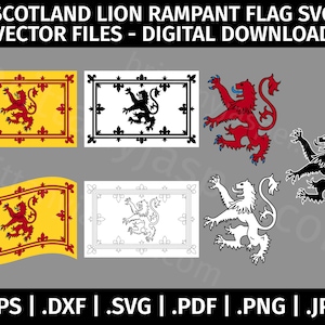 Bandeira do Leão Rampant da Escócia em camadas SVG Vector Clip Art - Arquivos de corte para Cricut, Silhouette - eps dxf svg png jpg pdf - Bandeira escocesa ondulante