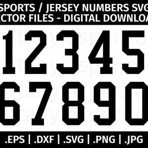 Jersey / Sport Nummer SVG-Vektorgrafik - Schnittdateien für Cricut, Silhouette - eps dxf svg png jpg - Uniform Number, Athletisch, Varsity #