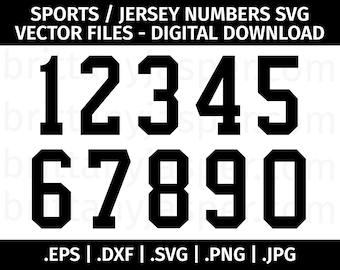 Jersey / Sports Number SVG Vector Clip Art - Cut Files for Cricut, Silhouette - eps dxf svg png jpg - Uniform Number, Athletic, Varsity #