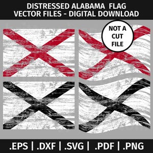 Drapeau de l'Alabama en détresse design SVG - clipart vectoriel - eps dxf svg pdf png - en lambeaux, patiné, rustique, noir et blanc, ondulation, États-Unis