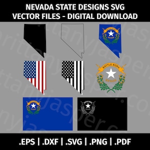 Drapeau de l'État du Nevada SVG Vector Clip Art - fichiers de coupe pour Cricut, Silhouette - eps dxf svg pdf png - NV, noir et blanc, SVG en couches, contour