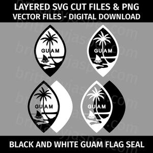 Layered Guam Flag Seal SVG Cut Files & PNG - Vector Digital Files -  Emblem, Layered SVG, Graphic, Black and White