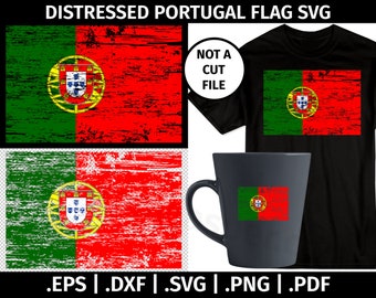 Distressed Portugal Flag SVG Design - Clip Art Vector Graphic  - eps dxf svg png pdf - Tattered Flag, T-shirt, Weathered Flag, Portuguese