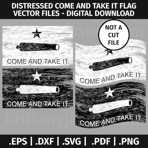 Verontruste Come and Take It vlag SVG ontwerp - Clip Art vectorafbeelding - eps dxf svg pdf png - gescheurde, verweerde, Texas, Gonzales, zwaaien