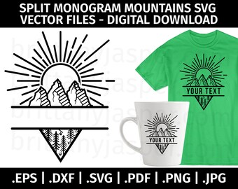 Mountain Woods Split Monogram SVG Vector - Cut Files for Cricut - eps dxf svg png jpg pdf - Camping, Vacation, Woods, Outdoors, Adventure