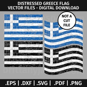 Bandiera greca in difficoltà SVG Design - Grafica vettoriale clipart - eps dxf svg pdf png - Rustico, logoro, consumato, greco, ondeggiante, grunge strappato