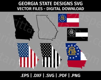 Vlag van Georgië SVG vector illustraties - gesneden bestanden voor de Cricut, silhouet - eps dxf pdf svg png - zwart-wit, GA, omtrek, silhouet