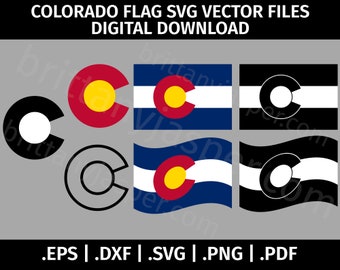 Colorado State Flag SVG Vector Clip Art - Cut Files for Cricut, Silhouette - eps dxf svg png pdf - Black & White, CO Waving, Seal, Emblem