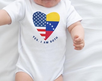 Venezuela USA Baby Bodysuit Half Venezuelan Half American Flag Heritage Shirt Proud Nationality Newborn Hospital Outfit Toddler Kids Gift NB