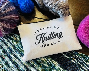 Knitting Zipper Pouch Project Bag Accessory Pouch, Crochet Project Bag, Funny Knitting Stitch Quotes, Sock Project Bag, Organizer Accessory