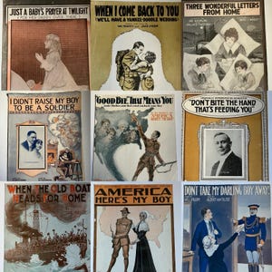 9 Vintage Sheet Music 1910s WWI Patriotic Mothers Letters Yankee Doodle Wedding