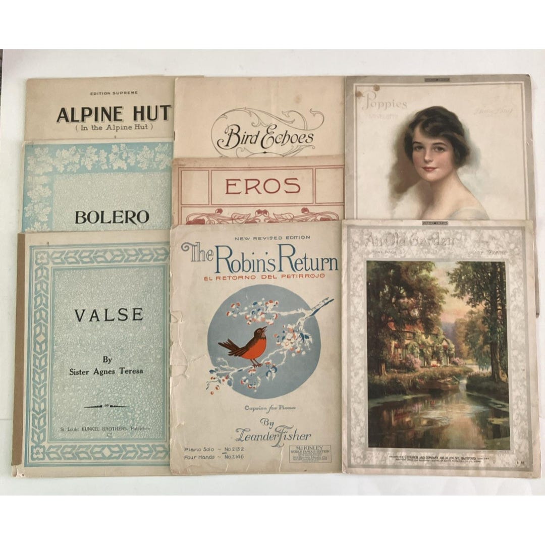 8 Vintage Piano Solo Sheet Music 1907-1922 Bird Echos, Robin's Return ...