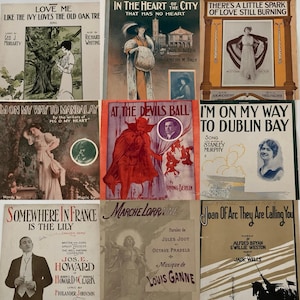9 Vintage Sheet Music 1910s WW1 Devils Ball Joan of Arc Dublin Bay