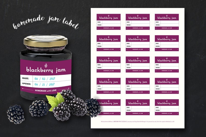 Blackberry Jam Label Food Packaging Printathome Labels Etsy