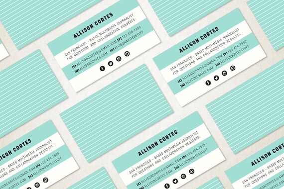 Teal Stripes Business Card Business Card Design Modern Etsy