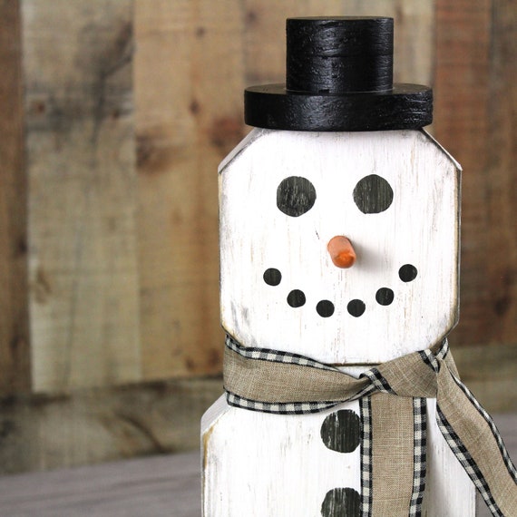 Rustic Wood Christmas Snowman Hand Painted Wooden Decoration Indoor,Vintage Farmhouse Table Top Wooden Christmas Decor, Size: 35