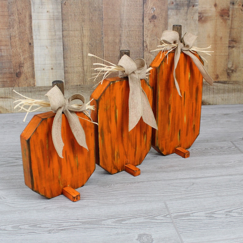 Wood Pumpkin Set Rustic Fall Decor Outdoor/indoor Pumpkins Etsy