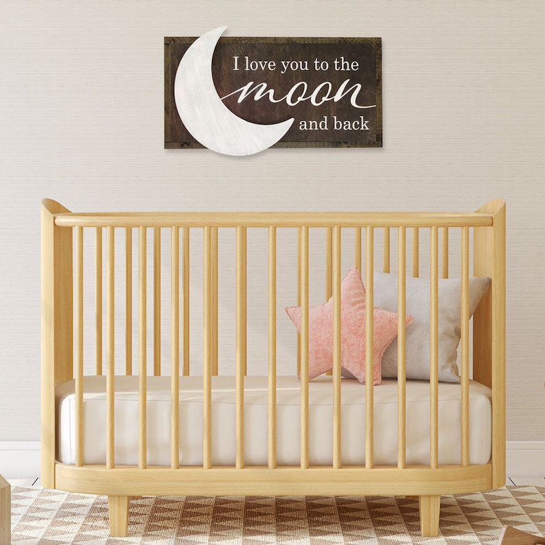Farmhouse Nursery Decor Baby Shower Gift Love you to the Moon and Back Rustic Sign Nursery Quote Sign Framed Nursery Sign