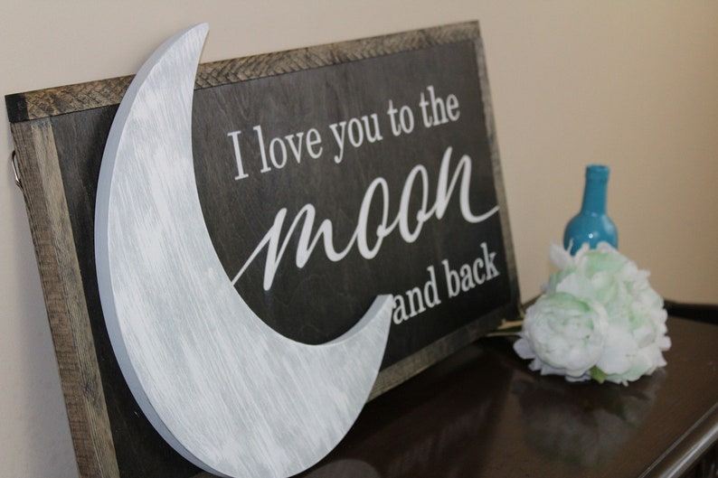Farmhouse Nursery Decor Baby Shower Gift Love you to the Moon and Back Rustic Sign Nursery Quote Sign Framed Nursery Sign