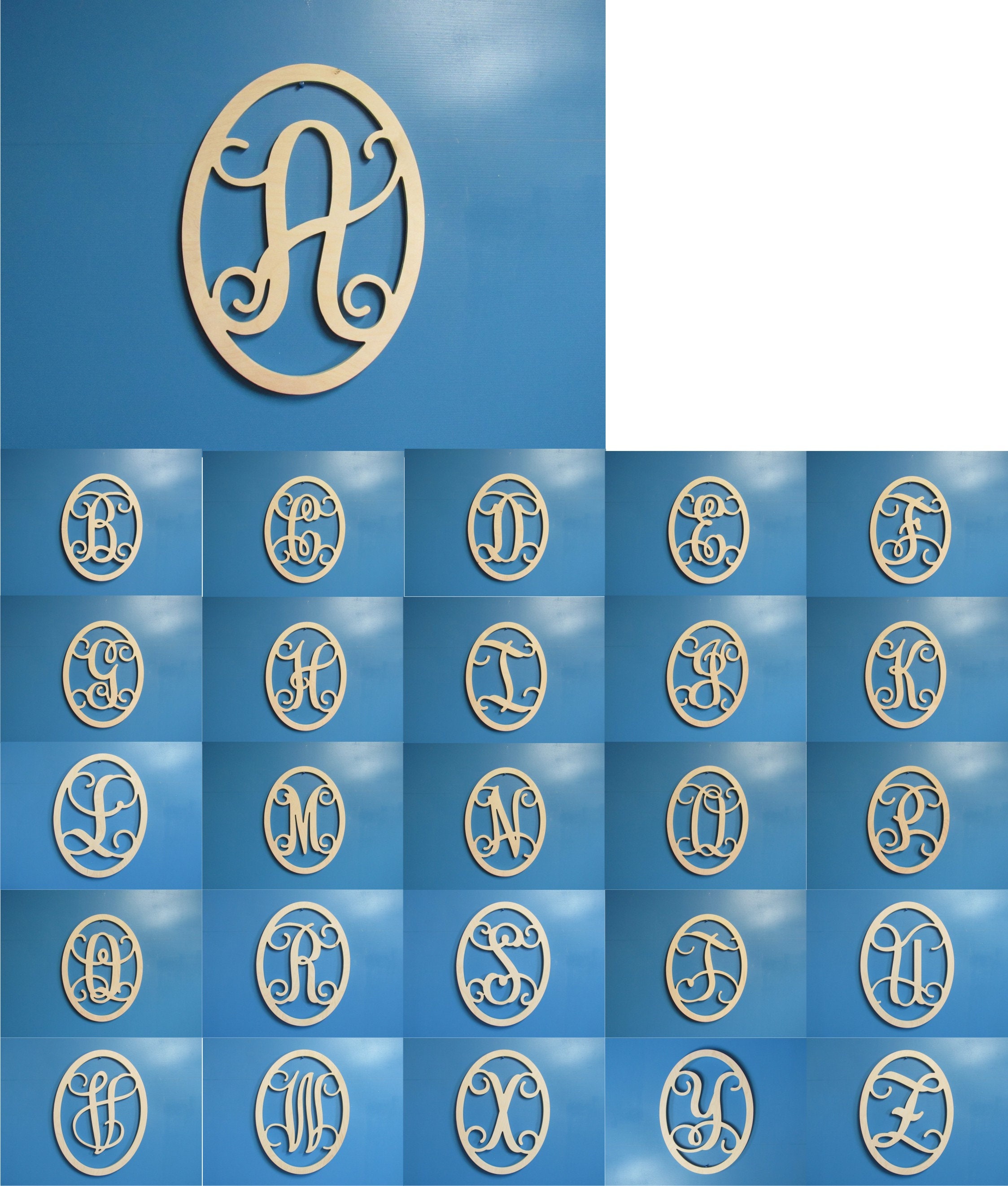 Unfinished Wood Oval Frame with Monogram Letter at the Center Etsy