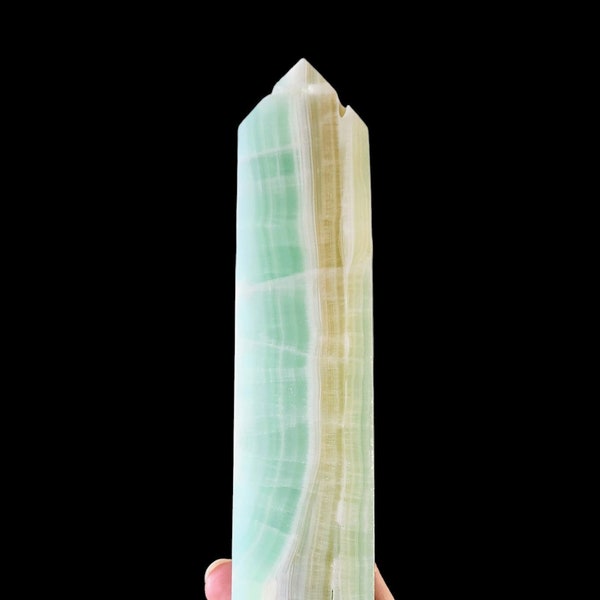 Pistachio Calcite Tower Green Banded Crystal Point