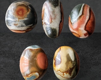 Polychrome Jasper Palm Stone / YOU CHOOSE / Large Orange Green / Unique Markings