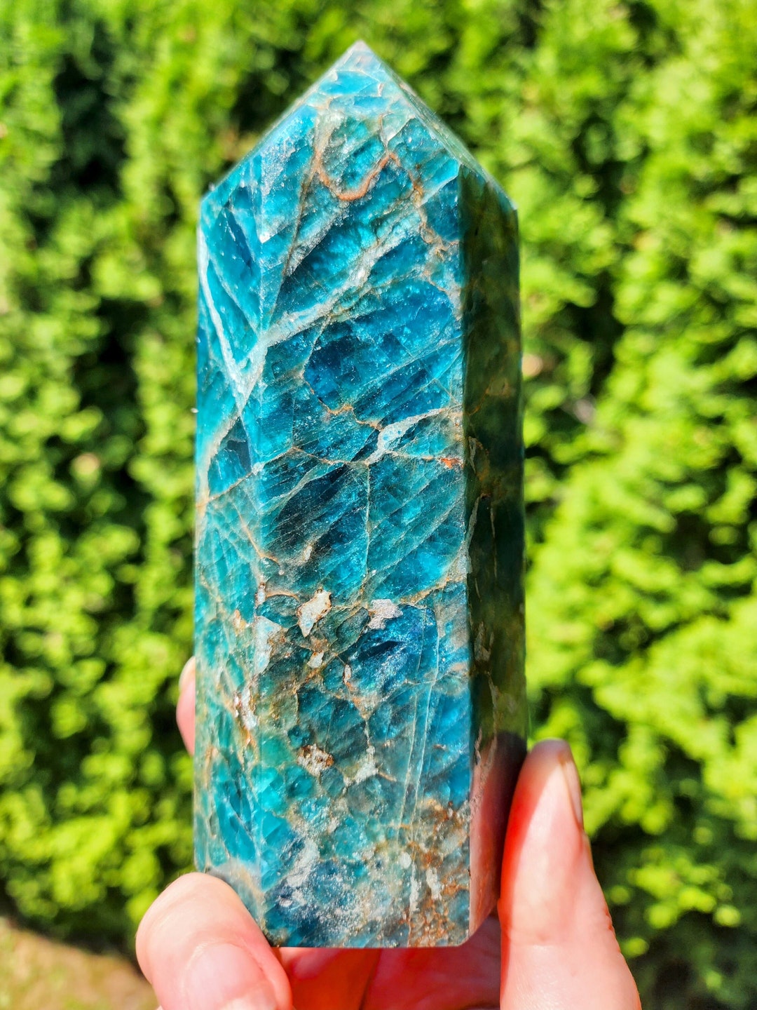 Large Apatite Tower Bright Ocean Blue Heavy Gemstone Point Etsy