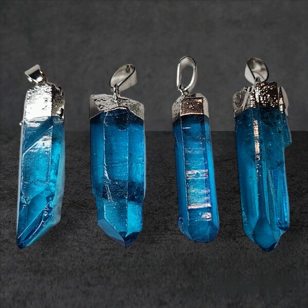 Blue Quartz Pendant Electric Blue Lemurian Crystal Gemstone Point YOU CHOOSE