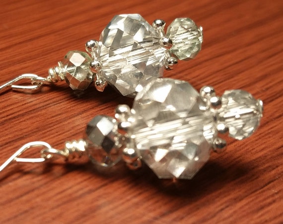 Silver crystals glass beads Silver Wire Drop Dangle handmade earrings