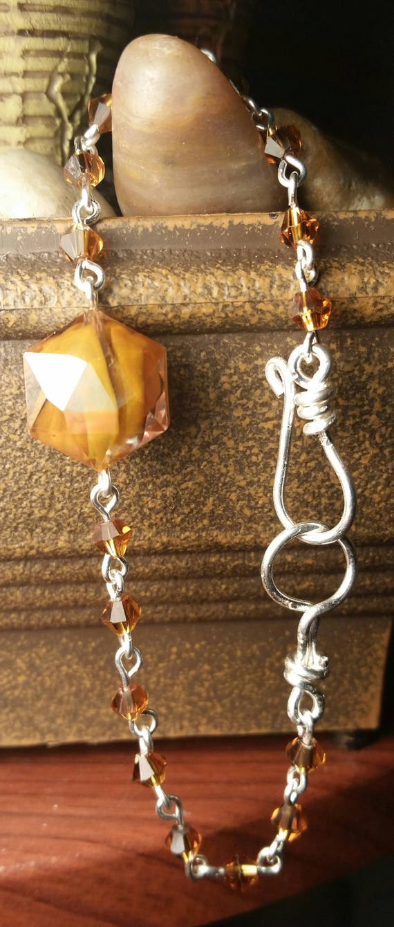Amber Crystal Glass Bead Bracelet