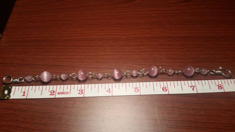 Pink Cat Eye Glass Bead Bracelet and Drop Dangle Pink Earrings