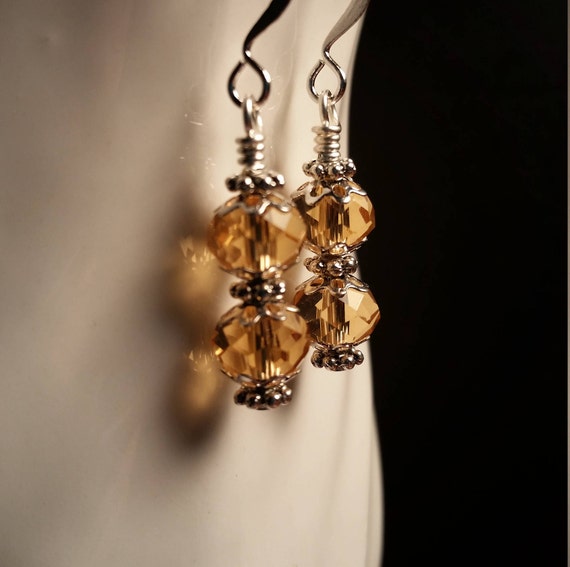 Gold Crystal Glass Drop Wire Dangle Earrings