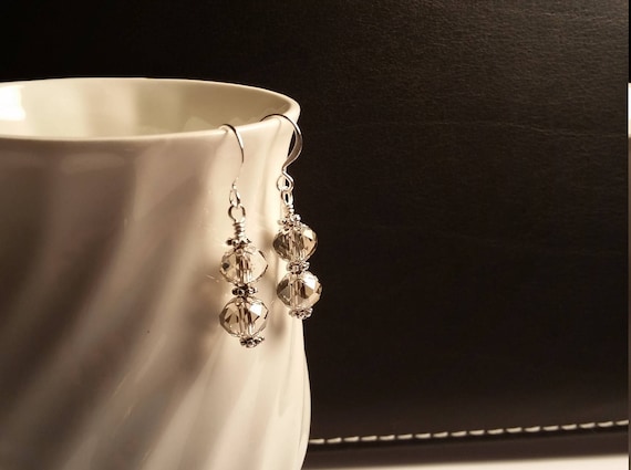 Smokey Quartz Crystal Glass Bead Drop Dangle Earring